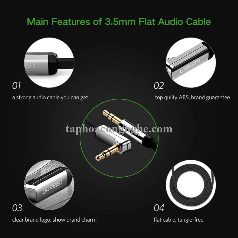 Ugreen 10729 5M màu Đen Cáp âm thanh 2 đầu 3.5mm dương đầu vuông góc mạ vàng AV119 30010729